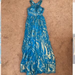 Aidan Mattox Blue and Gold Gown